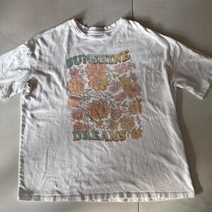 Beachy Boho Billabong White Floral 'Sunshine Dreams' 100% Cotton Graphic Tee